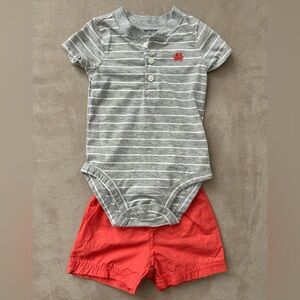 Carter's Gray Striped Bodysuit with Coral Shorts